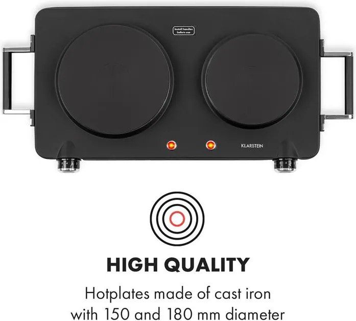 Klarstein Cookorama, plită electrică dublă, 1900 – 2250 W, 150/180 mm Ø, 5 nivele, neagră