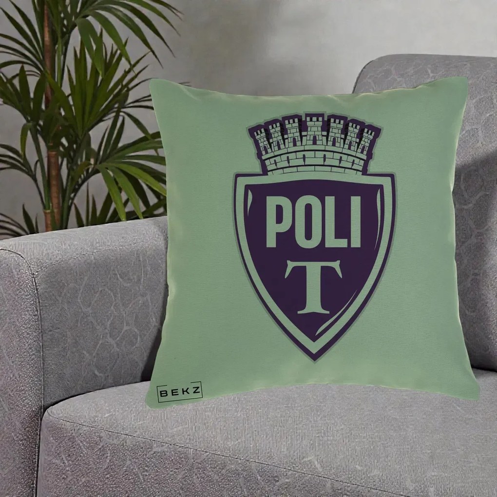 Perna Personalizata Poli Timisoara Fotbal, 40x40 cm, Verde, Husa Detasabila, Perna Inclusa, BEKZ®