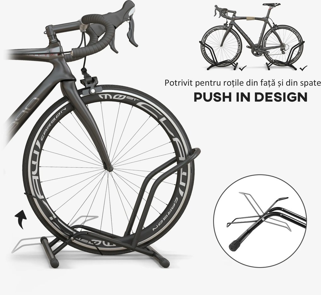 SPORTNOW Cavalet pentru Biciclete pentru Anvelope, Suport de Bicicletă de Podea din Oțel, 59x41x38 cm, Negru | Aosom Romania