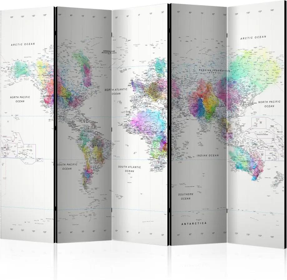 Bimago Paravan - Room divider – White-colorful world map 225x172cm