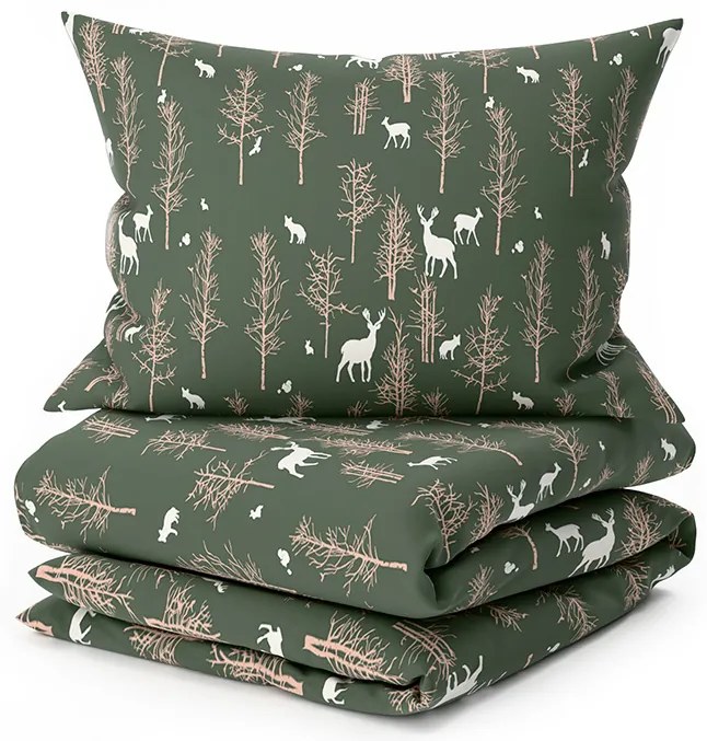 Lenjerie de pat din microfibra OAK DEER verde inchis Dimensiune lenjerie de pat: 2 buc 70 x 90 cm | 200 x 220 cm