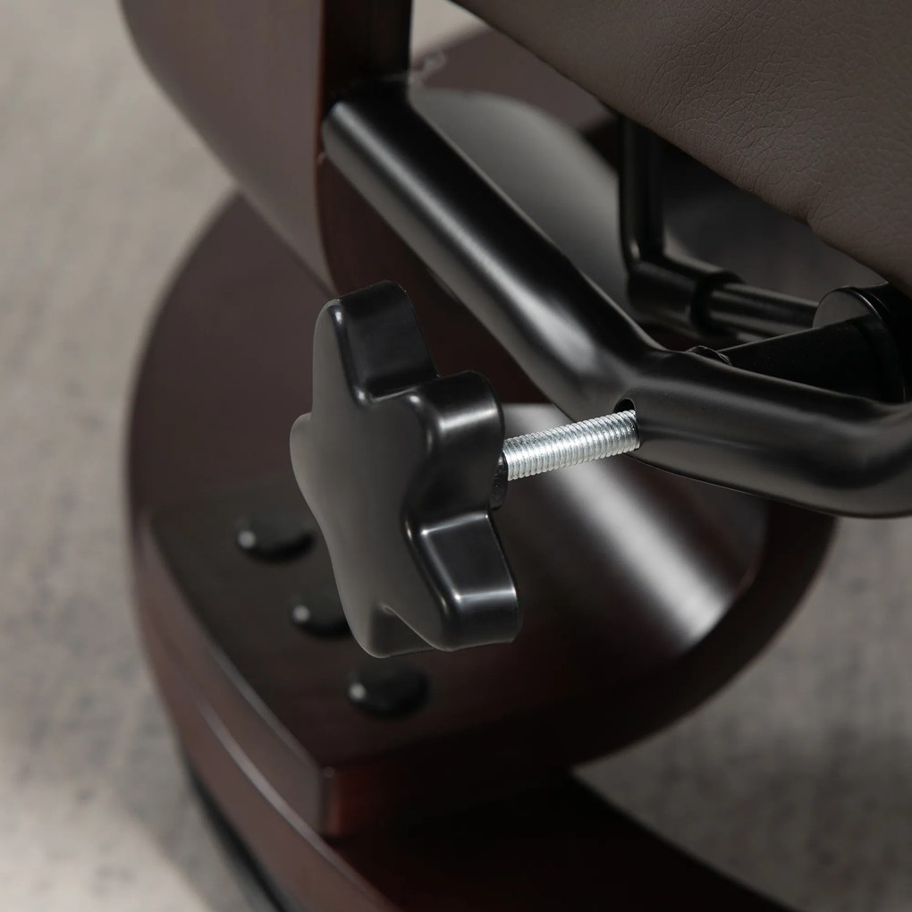 HOMCOM Fotoliu de relaxare cu taburet, rotativ & inalt reglabil, piele ecologică, până la 150 kg, cadru din lemn, Maro | Aosom Romania