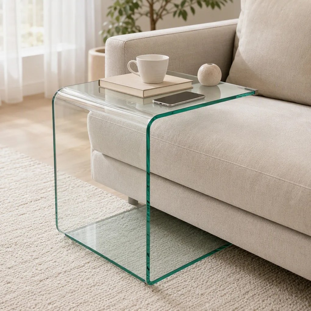 HOMCOM Măsuță de Cafea Modernă cu Picioare Antiderapante, Măsuță din Sticlă Securizată, 50x40x45 cm, Transparentă, Design Elegant | Aosom Romania