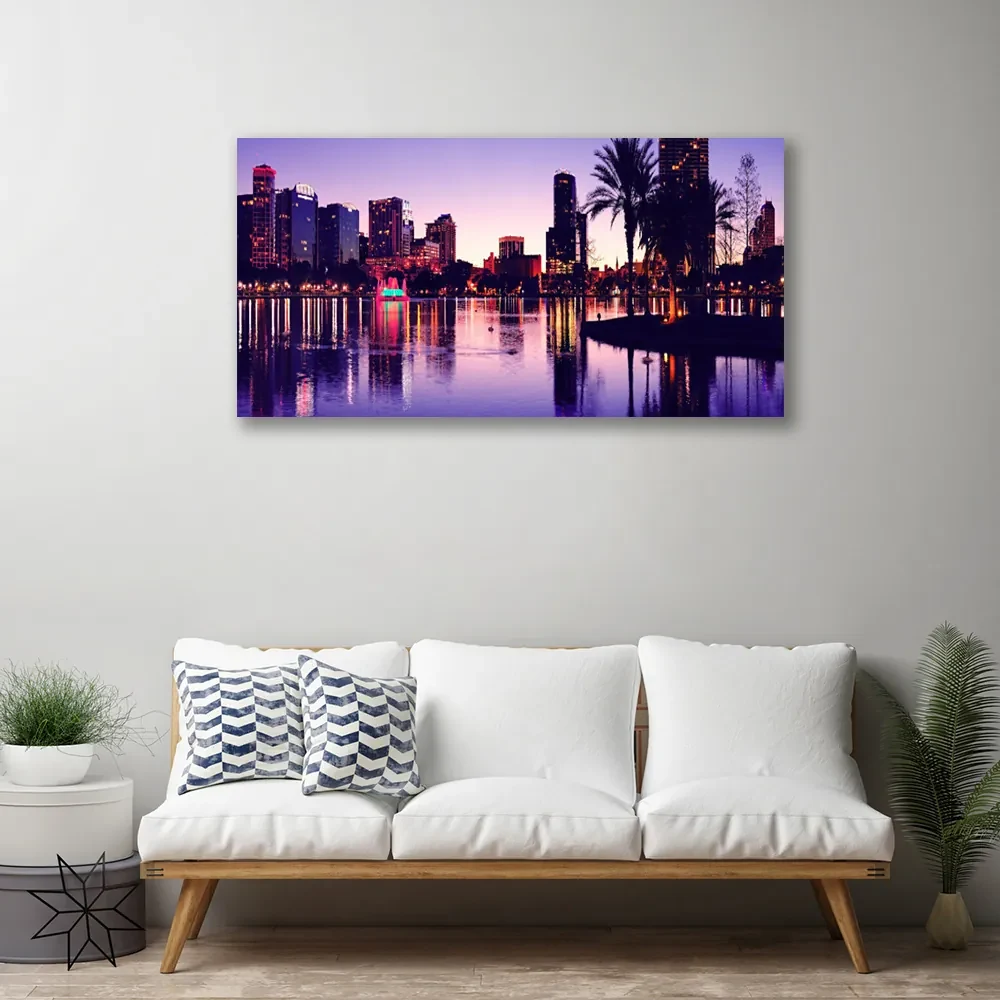 Tablou pe panza canvas Oraș Case Violet Negru