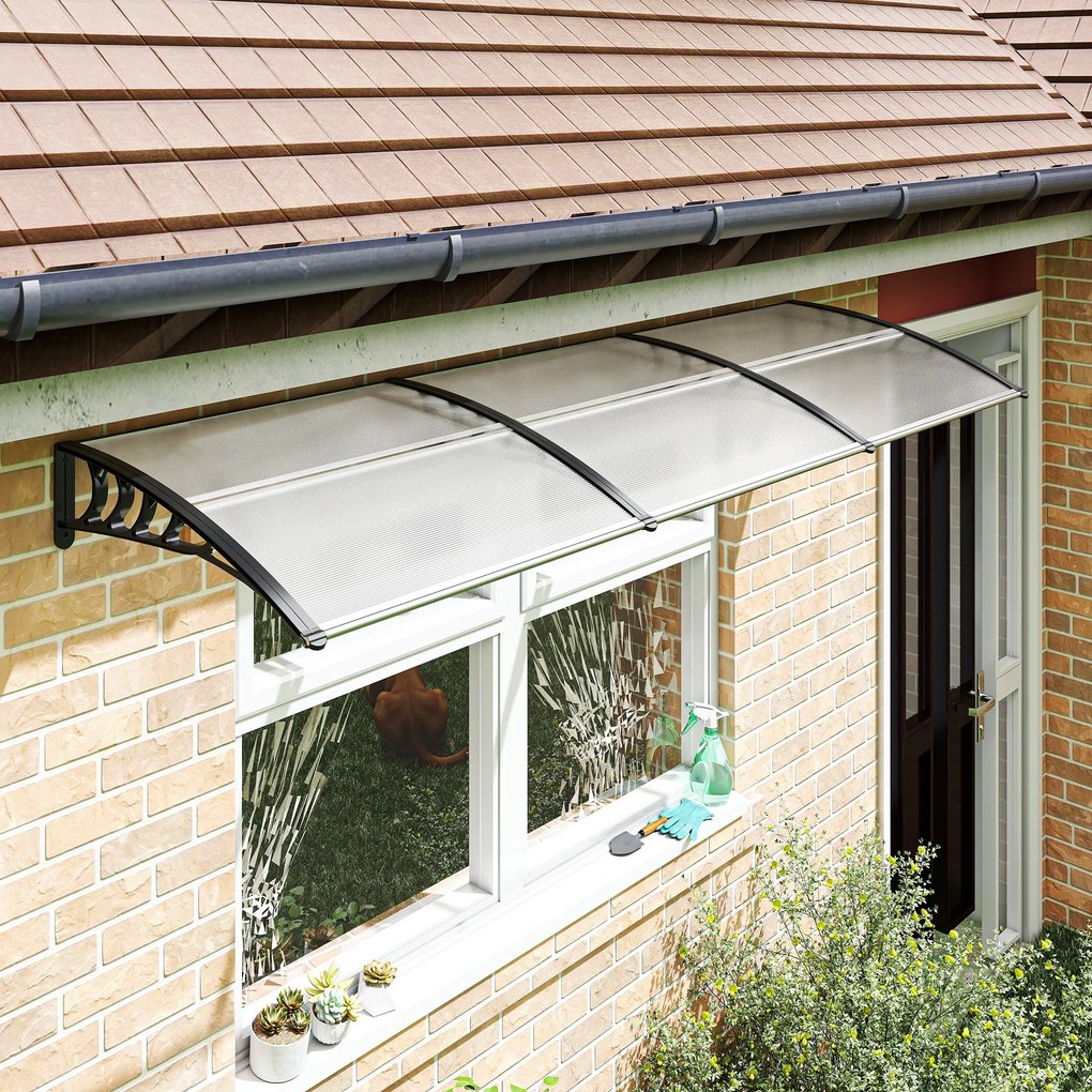 Outsunny Copertina pentru exterior, curbata cu suruburi si buloane incluse, copertina din policarbonat, PP si aluminiu, 295x90x23.5cm