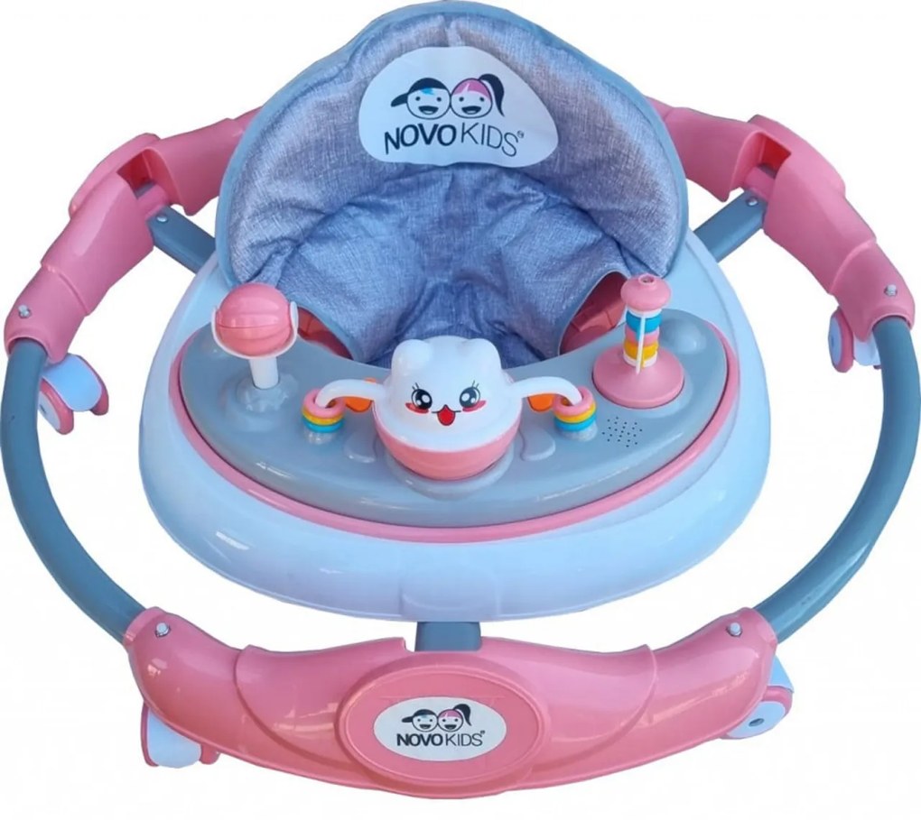 Premergator reglabil in 6 trepte de inaltime NOVOKIDS™ Little Kitty, Cu melodii, Pliabil, Max 20 kg, Roti silentioase, Model Pisicuta, Roz