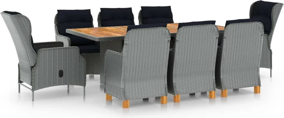 vidaXL Set mobilier de exterior cu perne,9 piese,gri deschis,poliratan