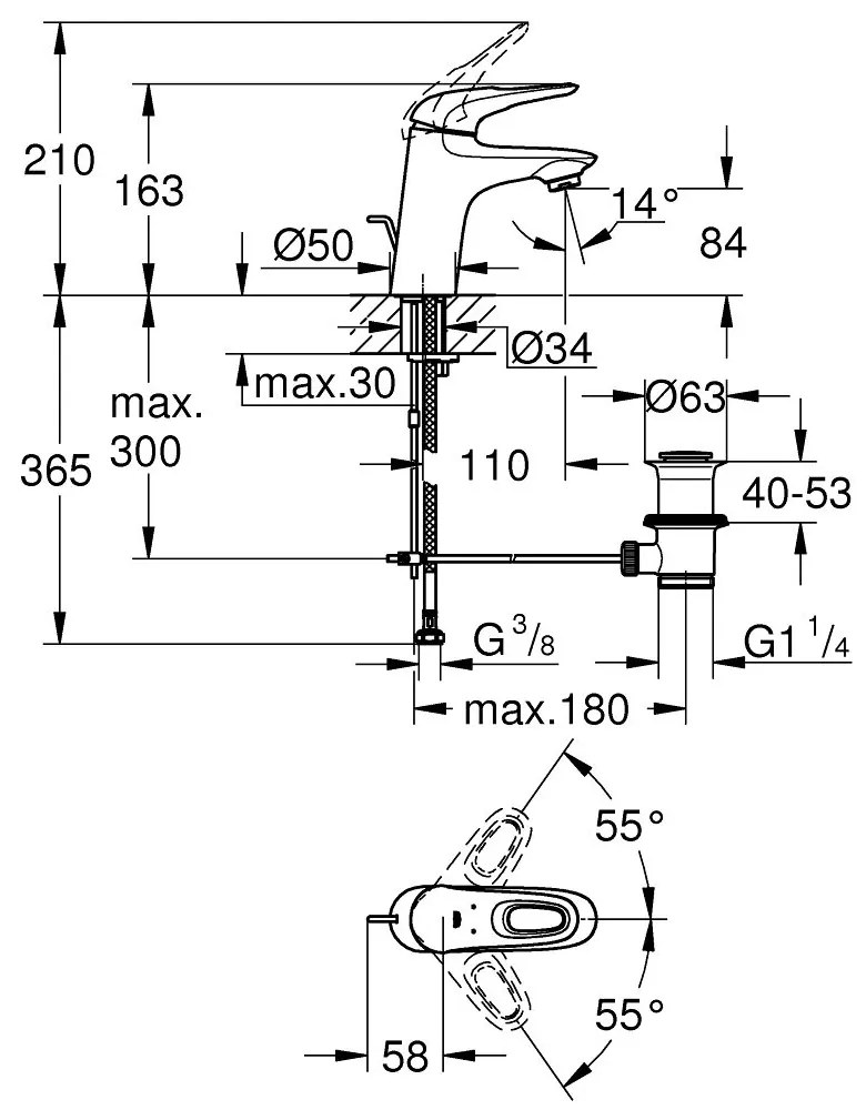 Baterie lavoar Grohe Eurostyle, marimea S, ventil inclus, crom lucios