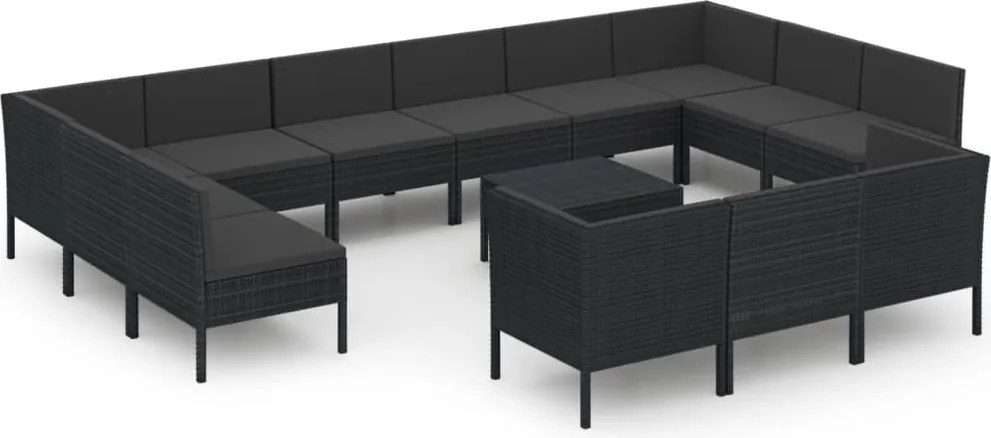 vidaXL Set mobilier de grădină cu perne, 14 piese, negru, poliratan