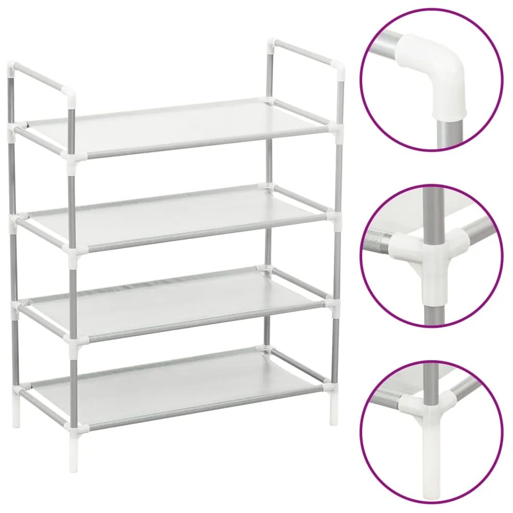 vidaXL Raft încălțăminte 4 etajere, argintiu, metal și textil nețesut