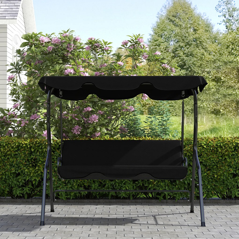 Outsunny Balansoar de Grădină 3 Locuri cu Acoperiș Reglabil și Perne Moi din Poliester, Capacitate 240 kg, 170x110x153 cm, Negru | Aosom Romania