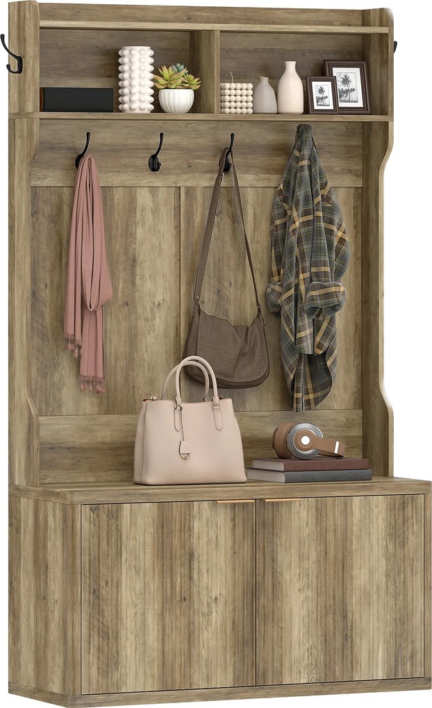 HOMCOM Cuier pantofar 4 în 1 Cuier modern cu raft deschis pentru hol intrare dormitor 100x38x172 cm Stejar | Aosom Romania