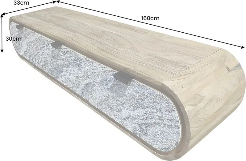 Comoda suspendata din lemn de salcam si furnir de piatra ORGANIC 160cm