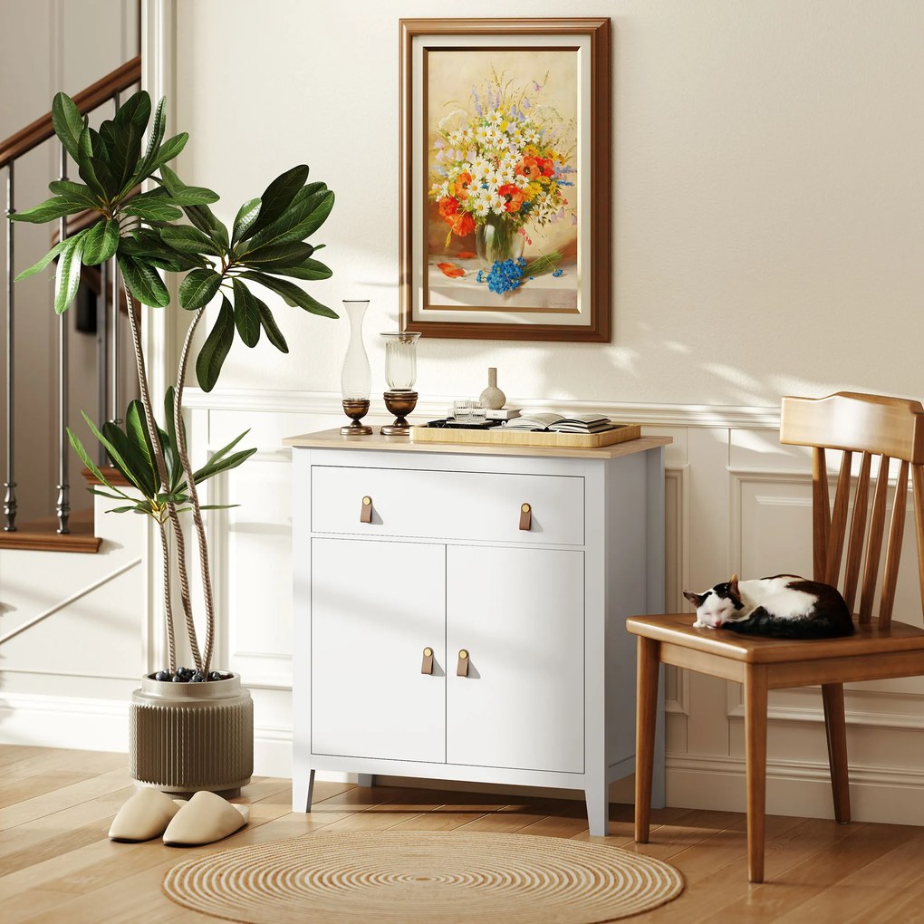 HOMCOM Bufet salon mobilier de depozitare cu dulap cu 2 uși, sertar și raft reglabil, 80 x 40 x 90 cm, alb | Aosom Romania