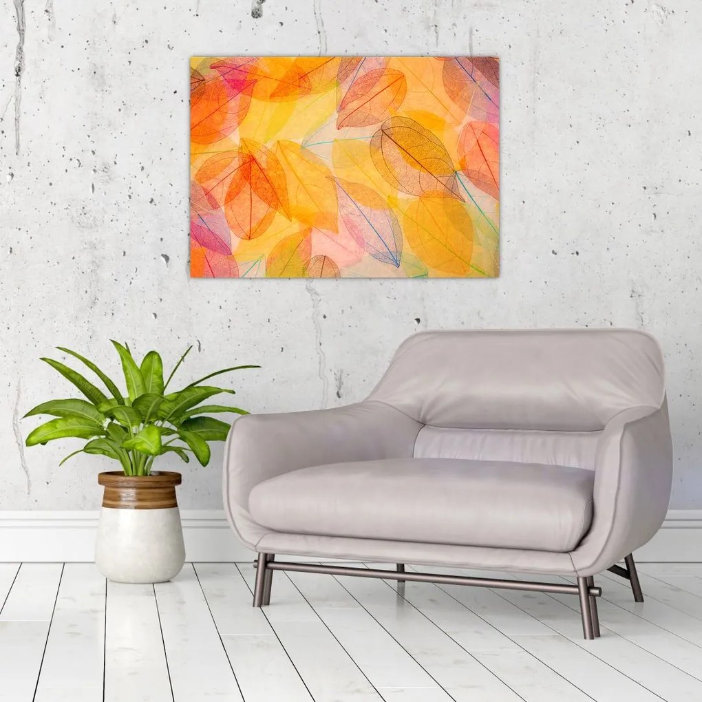 Tablou pe sticlă - Fundal frunze de toamnă (70x50 cm)