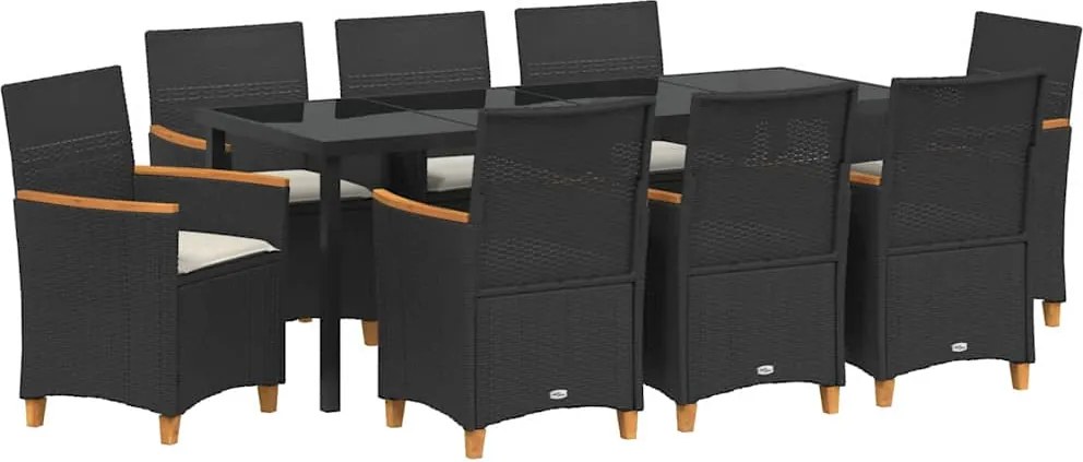 vidaXL Set de masă pentru grădină 9 pcs Negru poliratan