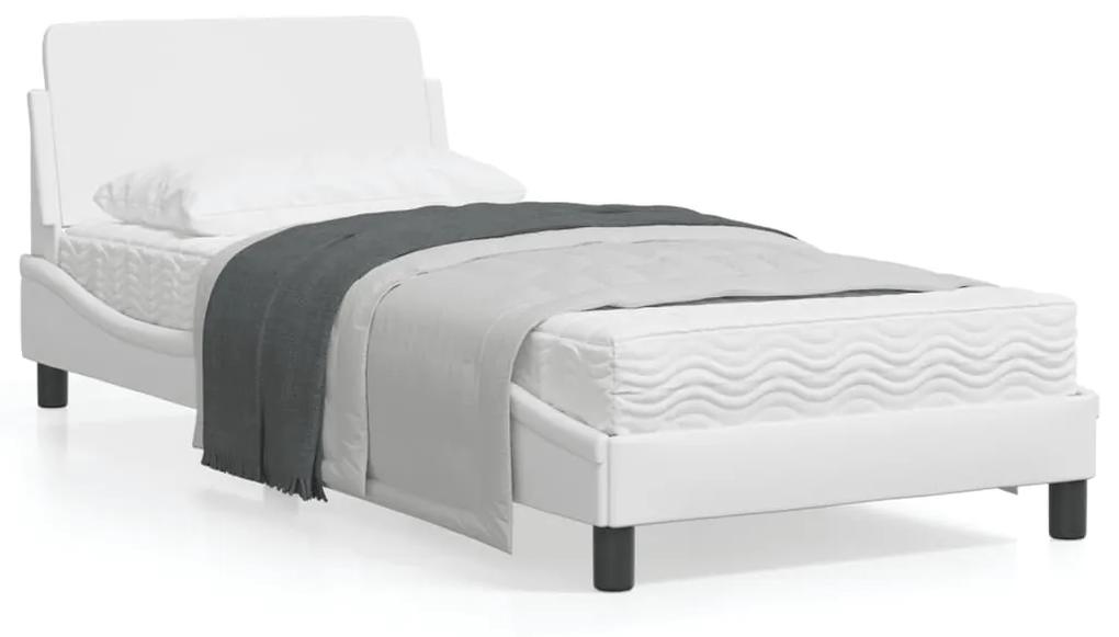 373099 vidaXL Cadru de pat cu tăblie, alb, 90x190 cm, piele ecologică
