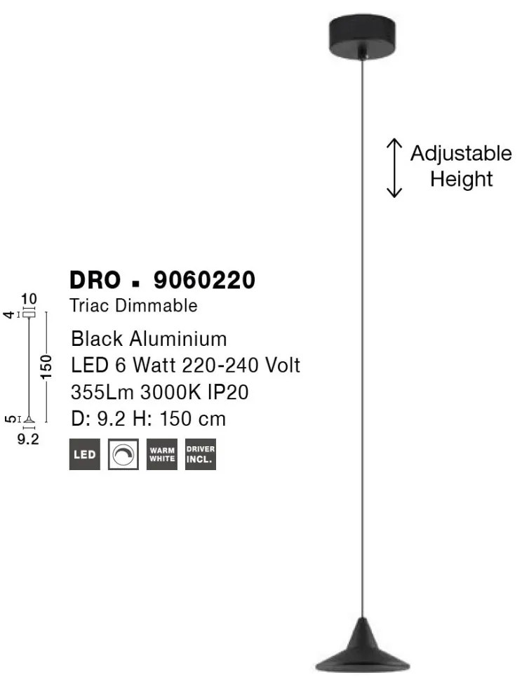 Pendul LED design minimalist DRO negru