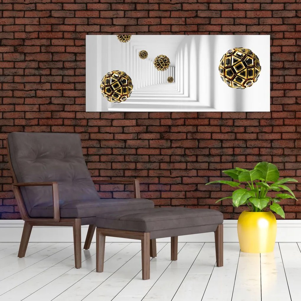 Tablou abstract cu mingi de fotbal (120x50 cm)