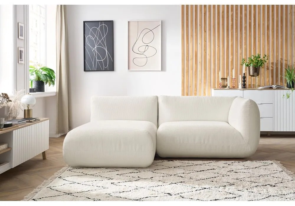 Colțar alb cu tapițerie din catifea reiată (cu colț pe partea stângă ) Lecomte – Bobochic Paris