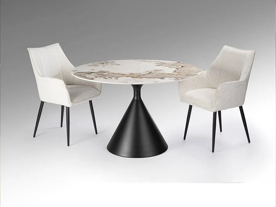 Masa rotunda metal negru/ portelan cu efect de marmura Panda 120cm