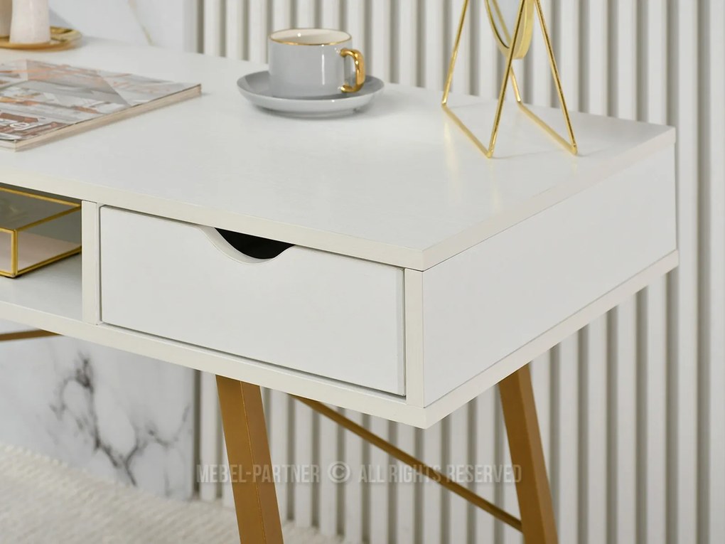Masă PC Gavon (lemn alb + auriu). Promo -9%. 1109755