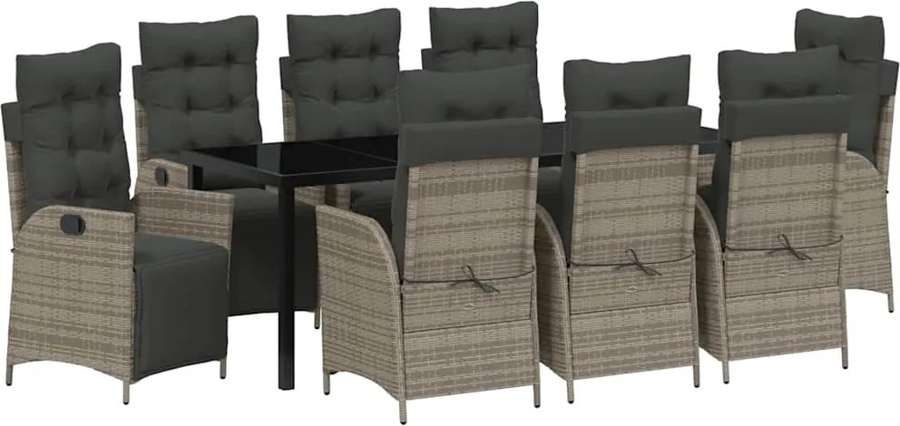 vidaXL Set de masă pentru grădină cu pernă 9 pcs Gri poliratan