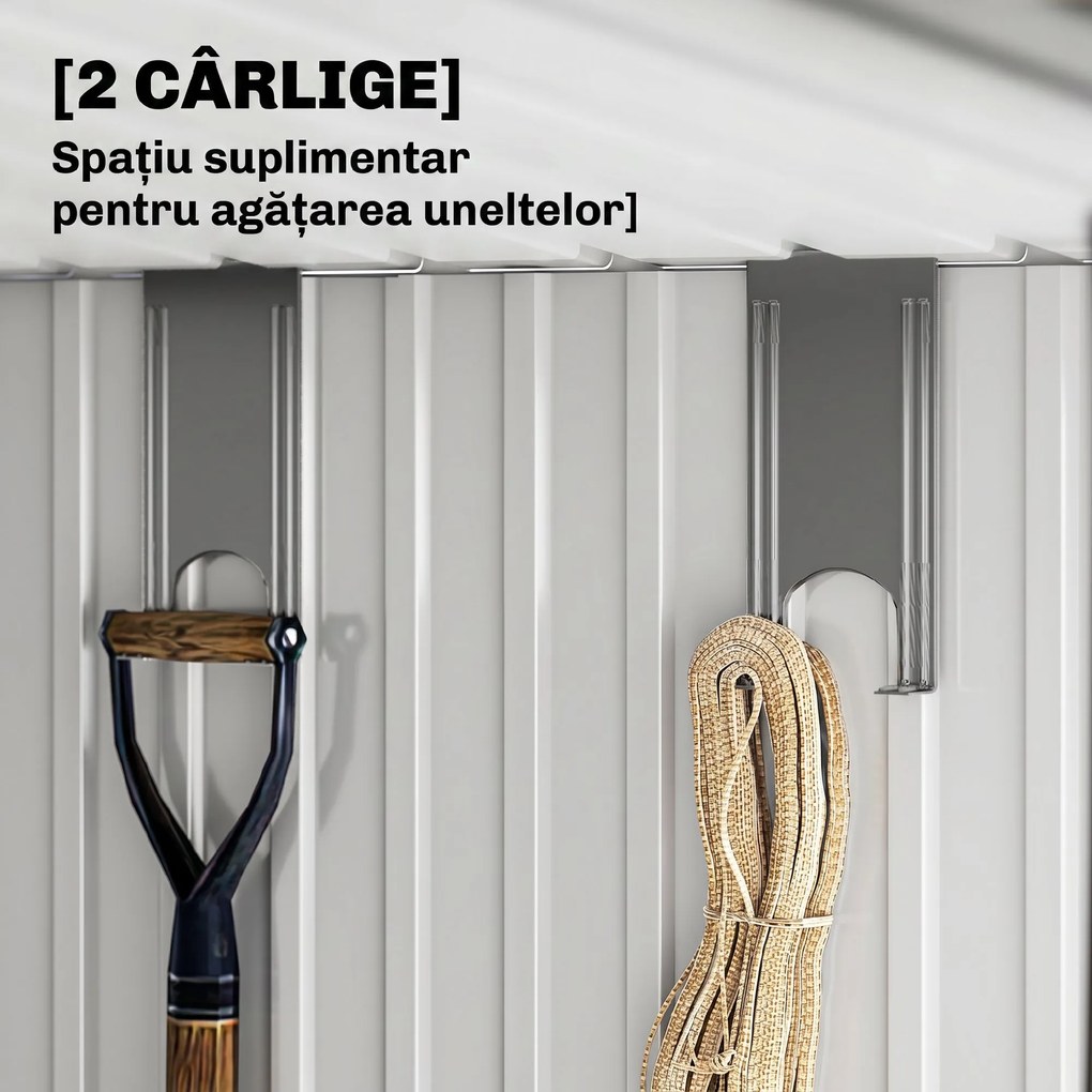 Outsunny Magazie 6,5 x 4 FT din metal galvanizat cu fundatie pentru gradina, Depozit cu incuietoare pentru unelte, Gri