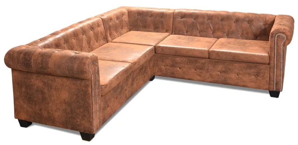 243615 vidaXL Canapea colțar Chesterfield, 5 locuri, maro, piele ecologică