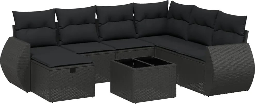 vidaXL Set mobilier de grădină cu perne, 8 piese, negru, poliratan