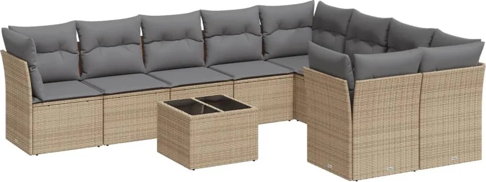 vidaXL Set canapele de grădină cu perne, 10 piese, bej, poliratan