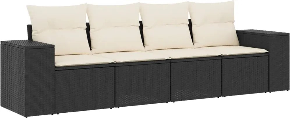 vidaXL Set mobilier de grădină cu perne, 4 piese, negru, poliratan