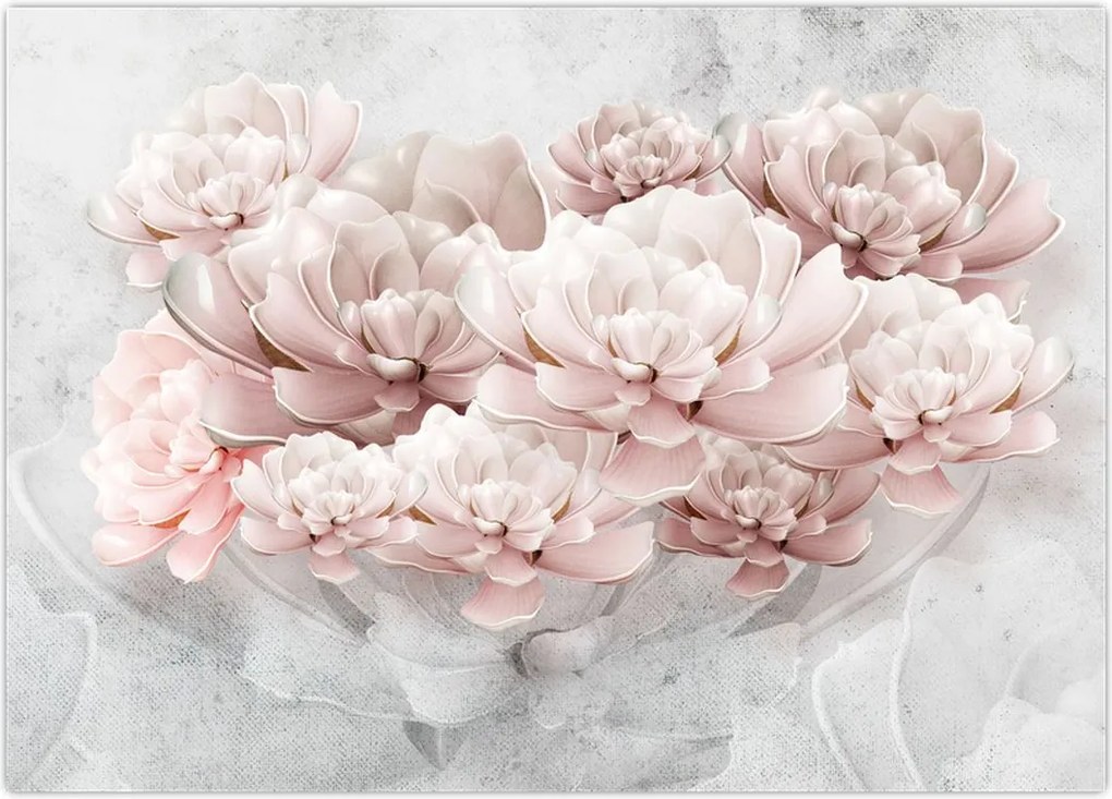 Tablou - Flori roz pe perete (70x50 cm)