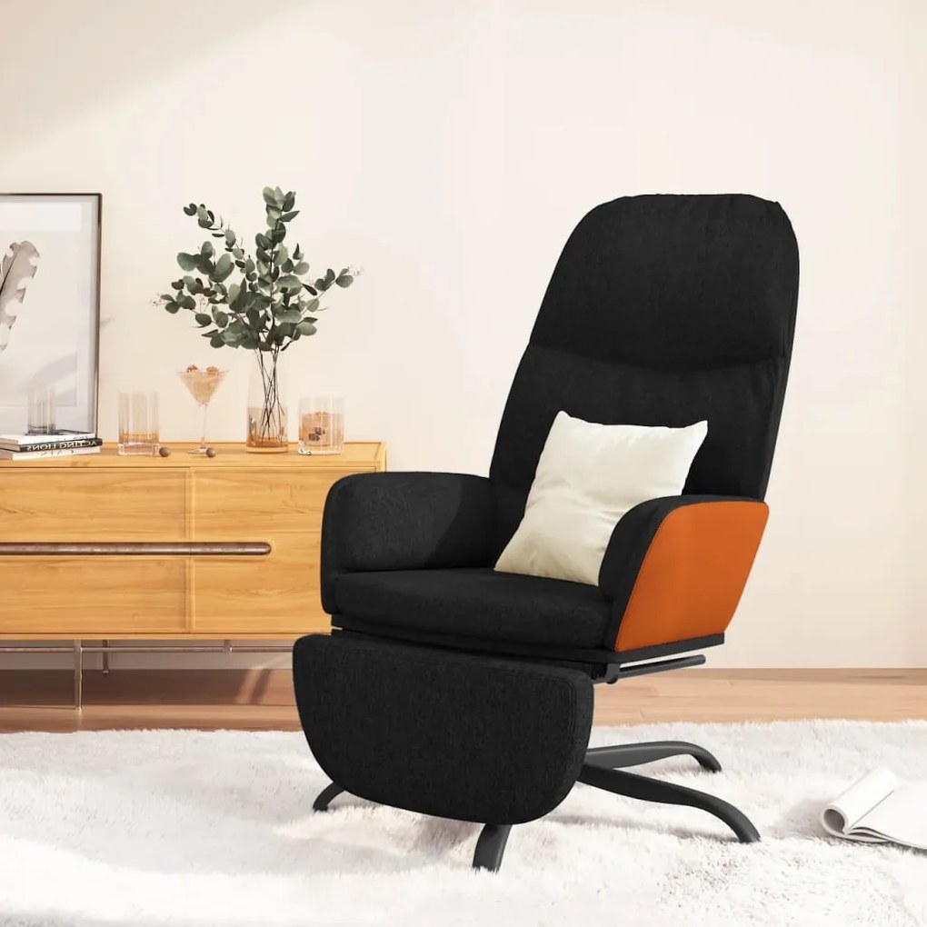 3097399 vidaXL Scaun de relaxare cu taburet, negru, material textil