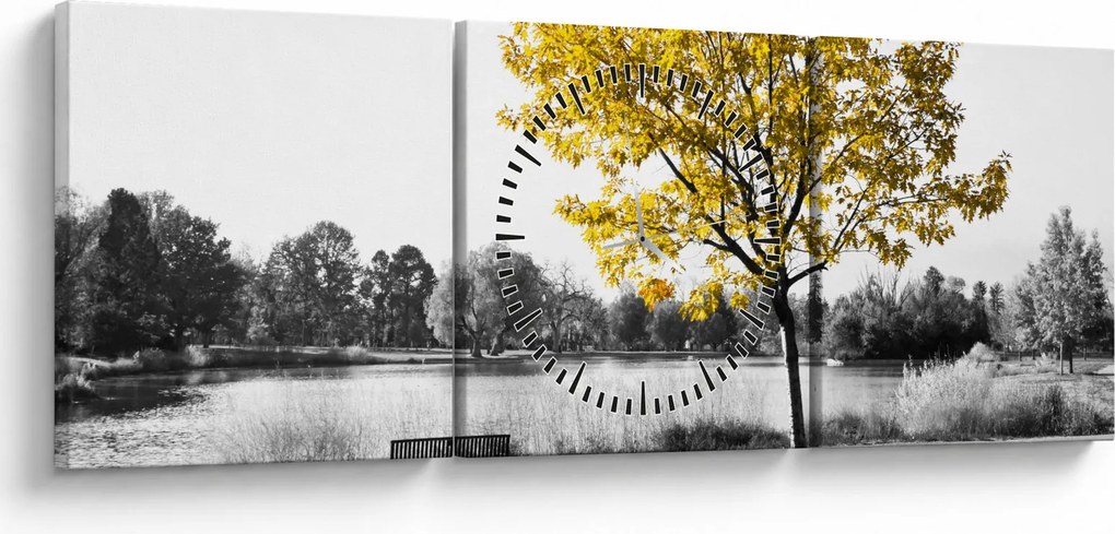 Tablou - relaxare în parc (cu ceas) (90x30 cm)