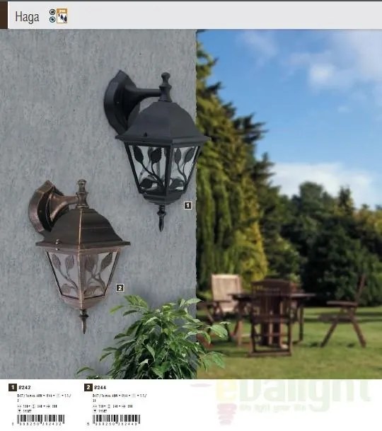 Aplica de perete exterior IP44, down light, negru Haga 8243 RX