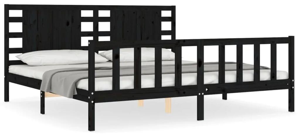 3192840 vidaXL Cadru pat cu tăblie 200x200 cm, negru, lemn masiv