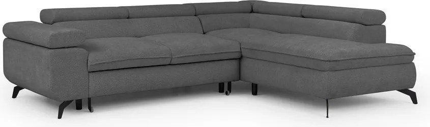 Colțar gri cu tapițerie din chenille (cu colț pe partea dreaptă/în formă de ”L”) Marbeya – Ropez