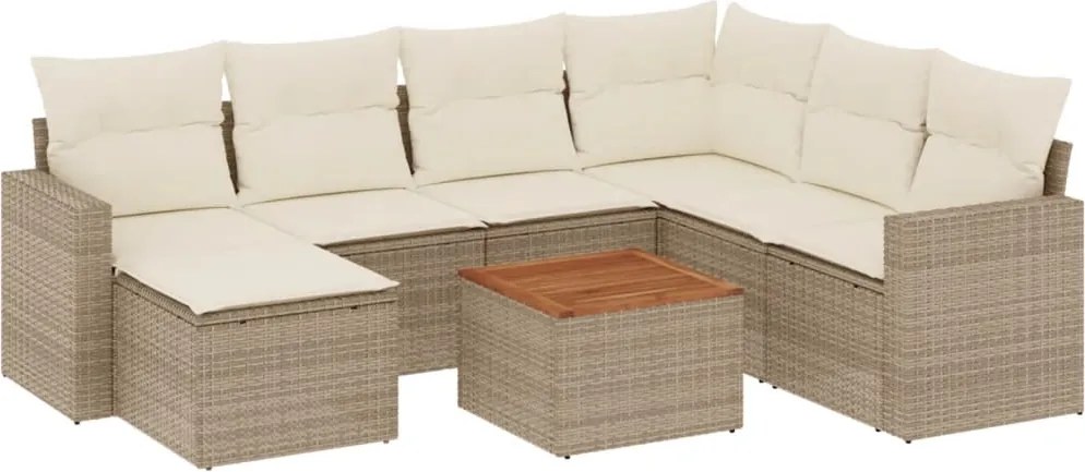 vidaXL Set canapele de grădină, 8 piese, cu perne, bej, poliratan