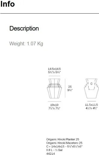 Ghiveci plante design decorativ modern exterior/interior ORIGAMI Hinoki 19x19x25cm