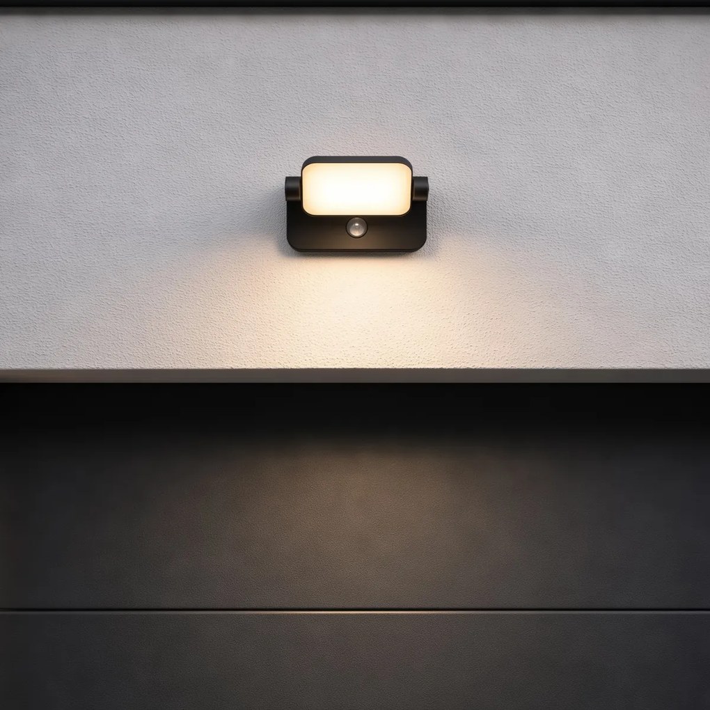 Aplică de perete exterioară neagră cu LED reglabil cu senzor de mișcare - Kamile
