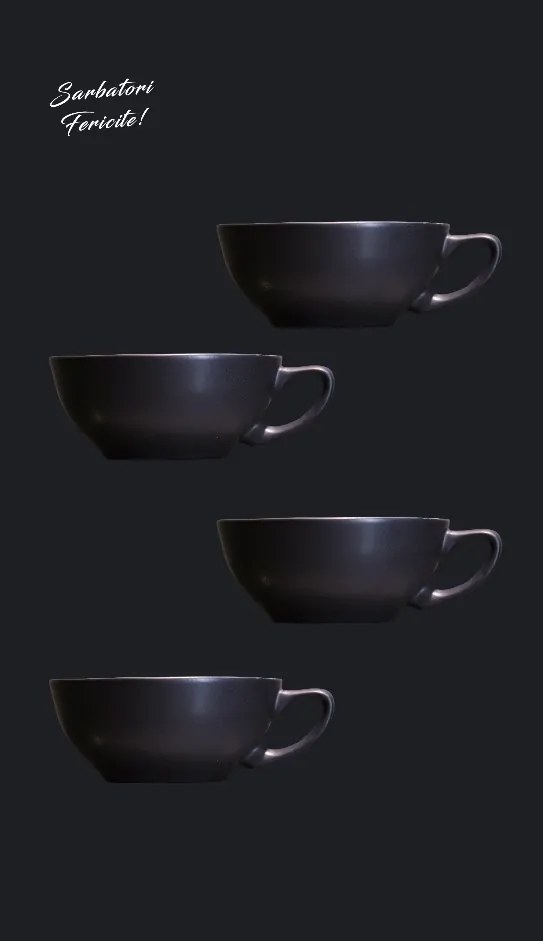 Set Cadou 4 Cesti Vulcano Adora 300ml (design organic, forma atipica) Negru Mat (2 + 2 cadou)