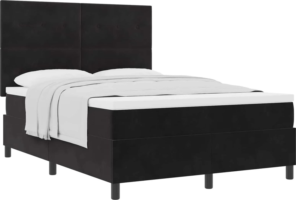 vidaXL Pat cu arcuri cu saltea cu headboard Negru 160 x 200 cm Catifea