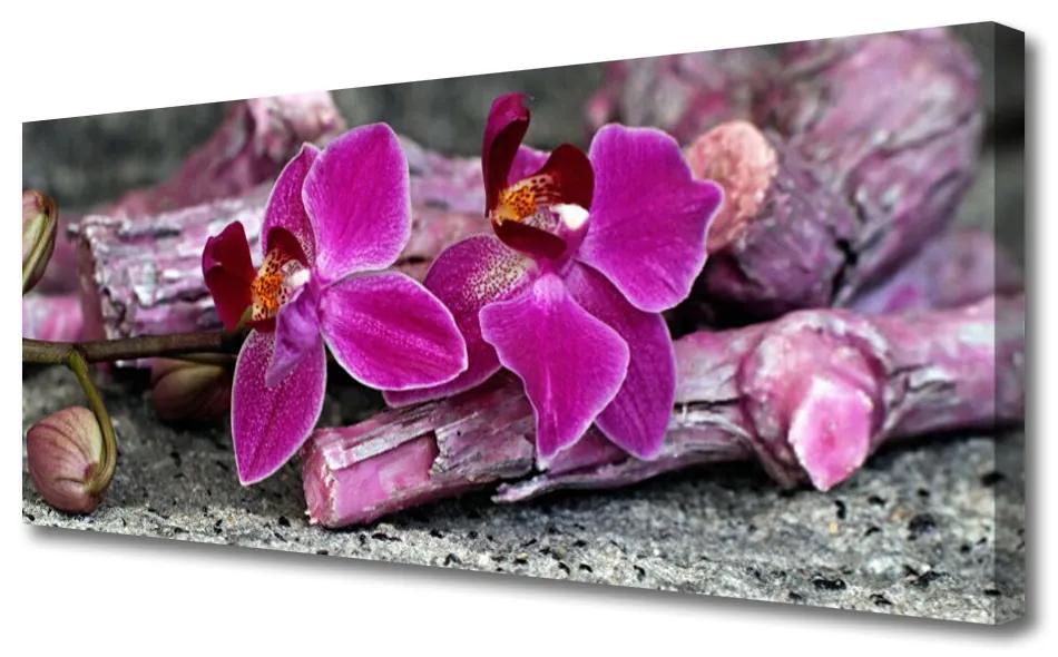 Tablou pe panza canvas Lemn Flori Floral Maro Rosu