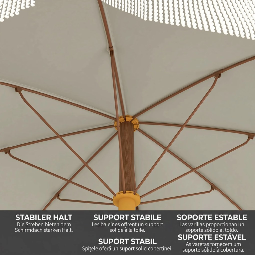 Outsunny Umbrelă de Plajă Portabilă cu Volane în Aer Liber cu Baldachin Ventilat, Geantă de Transport, Ø1.9x2.1 m, Alb-Crem