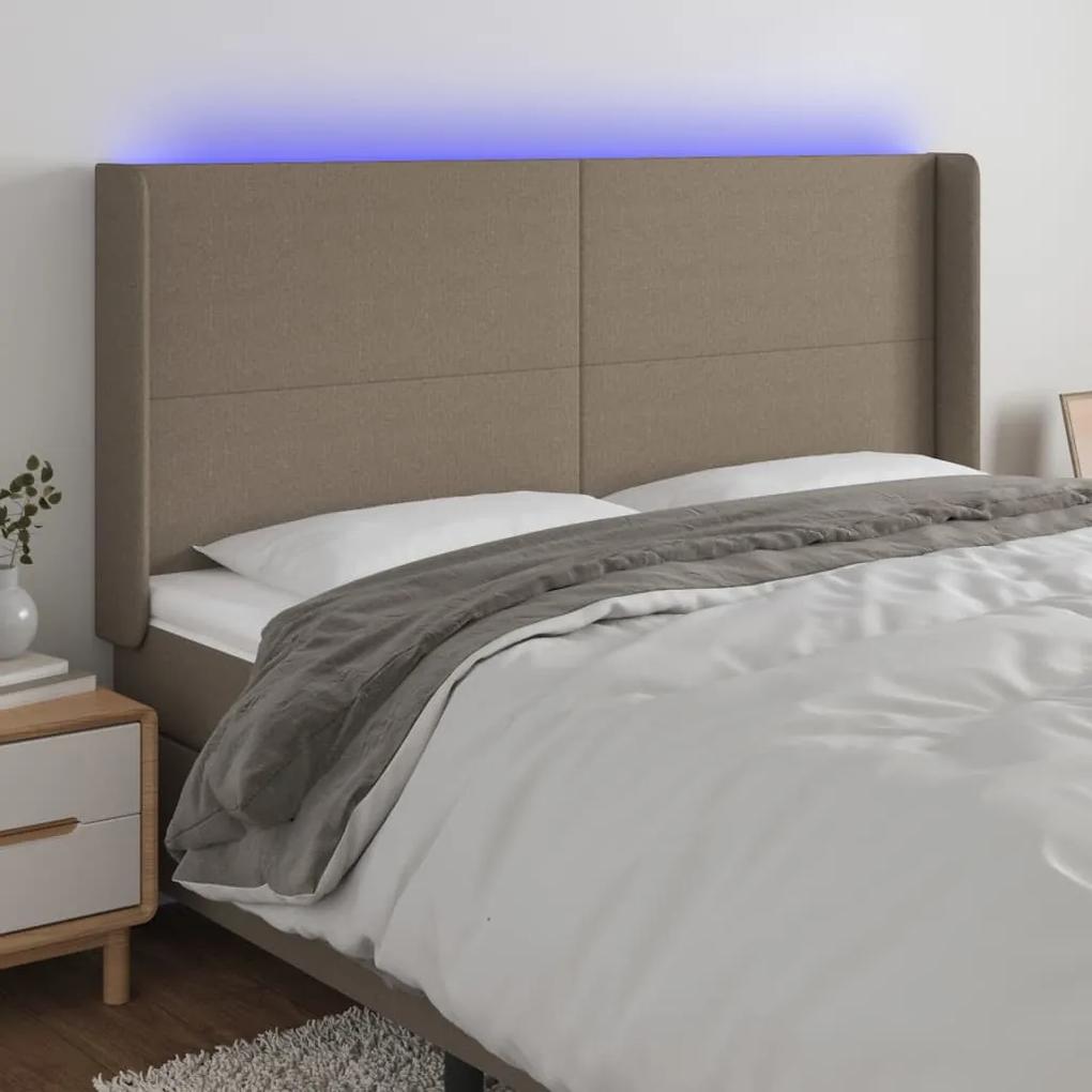 3123778 vidaXL Tăblie de pat cu LED, gri taupe, 163x16x118/128 cm, textil