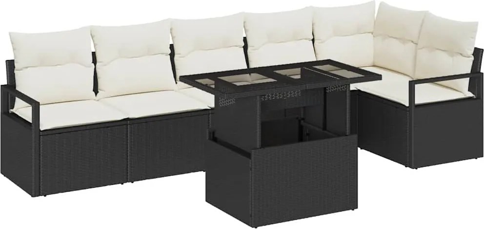 vidaXL Set de canapele pentru grădină cu pernă 7 pcs Negru Rattan poli