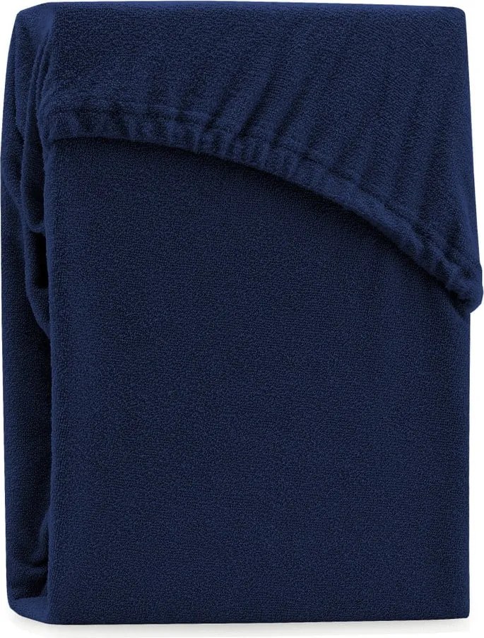 Cearceaf albastru închis din frotir cu elastic 240x220 cm Ruby – Restilo