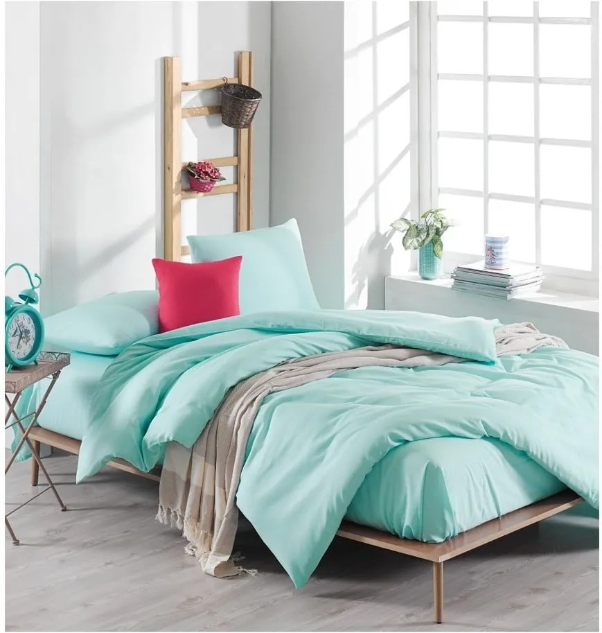 Lenjerie de pat și cearșaf din bumbac Anna, 220 x 240 cm, verde mentă