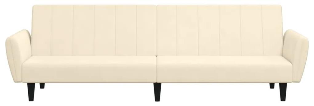 Canapea extensibila 2 locuri, cu taburet, crem, catifea Crem, Cu scaunel pentru picioare